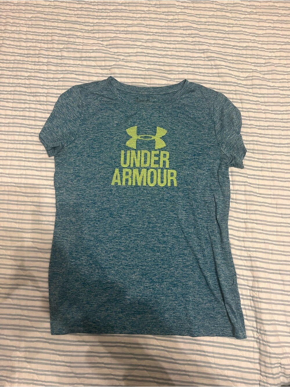 Under Armour Teal Heather Tee with Neon Yellow Logo